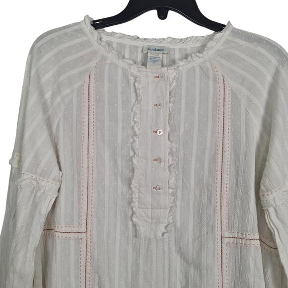 Sundance Cream Alethia Button Down Peasant Blouse Line & Ruffle Detail S - Picture 2 of 9